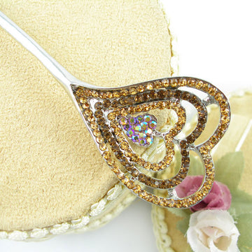 Pink Heart Czech Crystal Rhinestone Hair Stick 5.5"